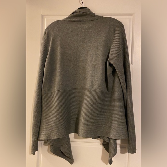 Verve Ami Gray Cardigan Open Front Draped Ribbed Knit Long Sleeve - Picture 2 of 6